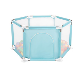 parc bébé hexagonal pliable avec balles plastiques, Mentha:jaune/vert/bleu/rouge/orange, 900 balles