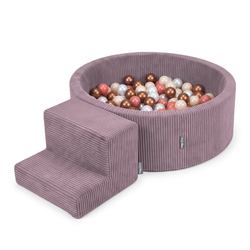 KiddyMoon aire de jeux en mousse avec piscine à balles et marche, Violet: Beige pastel/Cuivre/Perle/Saumon, Piscine (100 Balles) + Marches