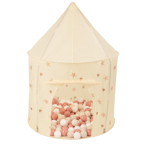 Tente de Jeu Pour Enfants Château Maison de Jeu En Forme De Pavillon De Jeu Avec Balles Pliable Tente Pop-Up Enfant Motifs D'Étoiles Et De Cœurs, beige clair: beige pastel/saumon/blanc, 400 balles