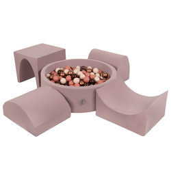 KiddyMoon Aire De Jeux en Mousse avec Rond Piscine à Balles pour Enfants, bruyère: brun/cuivre/beige pastel/saumon, Piscine (300 Balles) + Version 1