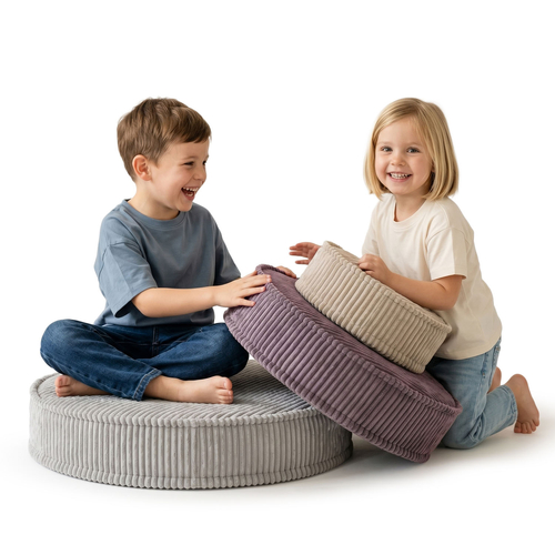 KiddyMoon Ensemble 3 Modules en Mousse pour Enfants pour Chambre D'enfant, beżowy-fioletowy-jasnoszary