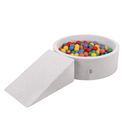 KiddyMoon Aire De Jeux en Mousse avec Rond Piscine à Balles pour Enfants, gris clair: jaune/vert/bleu/rouge/orange, Piscine (100 Balles)+ Pente