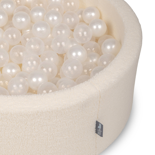 KiddyMoon Piscine à Balles Boules 7 cm pour un Remplissage plus Généreux Pour Bébés au Housse Teddy, Convient dès 8 Mois, Crème: Perle/Transparent