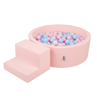 KiddyMoon Aire De Jeux en Mousse avec Rond Piscine à Balles pour Enfants, rose:babyblue/rose poudre/perle, Piscine (200 Balles)+ Marches