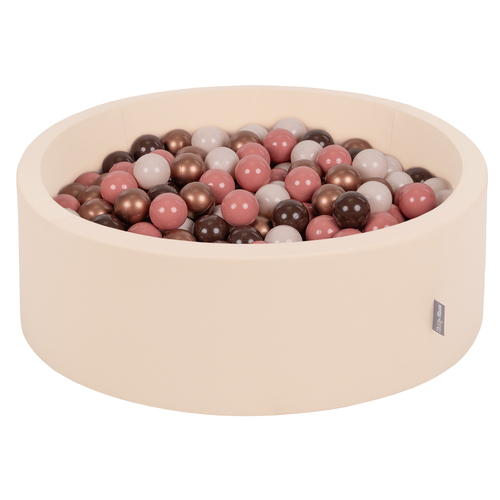 KiddyMoon Piscine à Balles ∅ 7Cm pour Bébé Rond Fabriqué En UE, beige, 90x30cm/200 Balles