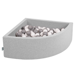 KiddyMoon Piscine à Balles ∅ 7Cm pour Bébé Quart Angulaire Fabriqué En UE, gris clair:blanc/gris, 90x30cm/200 balles