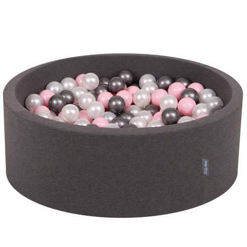 KiddyMoon Piscine à Balles ∅ 7Cm pour Bébé Rond Fabriqué En UE, gris foncé:perle/rose clair/argenté, 90x30cm/300 balles