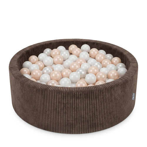 KiddyMoon Piscine Bébé, Piscine À Balles Pour Bébé Et Enfant, Piscine Enfant En Mousse Douce, Housse Côtelée Lavable, Marron: Beige pastel/Blanc/Perle, 90x30cm/200 Balles