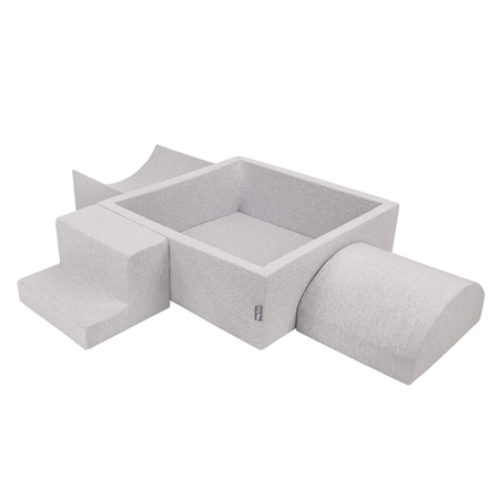 KiddyMoon Aire De Jeux en Mousse avec Carré Piscine À Balles pour Enfants, gris clair: blanc/gris/rose poudré, Piscine (200 Balles) + Version 6