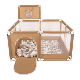 parc bébé avec balles plastiques aire de jeu pliable basket, beige : beige pastel/gris/blanc, 100 balles