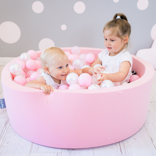 KiddyMoon Piscine à Balles ∅ 7Cm pour Bébé Rond Fabriqué En UE, rose: rose poudre/perle/transparent, 90x30cm/200 balles