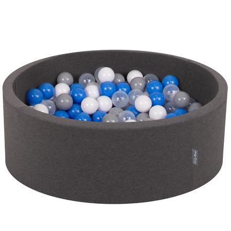 KiddyMoon Piscine à Balles ∅ 7Cm pour Bébé Rond Fabriqué En UE, gris foncé: gris/blanc/bleu/transparent, 90x30cm/200 balles
