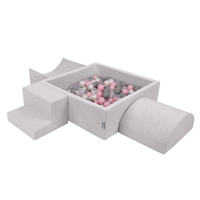 KiddyMoon Aire De Jeux en Mousse avec Carré Piscine À Balles pour Enfants, gris clair: perle/gris/transparent/rose poudré, Piscine (300 Balles) + Version 6
