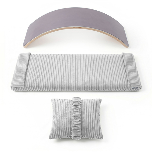 KiddyMoon Planche D'équilibre en Bois Enfant Avec Matelas et Oreiller Balance Board, naturel/gris clair,
