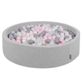 KiddyMoon Piscine À Balles Grande Rond pour Bébé, Fabriqué en UE, gris cl:perle-gris-transp-rose poudré, 120x30cm/1000 balles