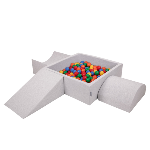KiddyMoon Aire De Jeux en Mousse avec Carré Piscine À Balles pour Enfants, gris clair: jaune/vert/bleu/rouge/orange, Piscine (200 Balles) + Version 4