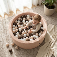 KiddyMoon Piscine à Balles Boules 7 cm pour un Remplissage plus Généreux Pour Bébés au Housse Teddy, Convient dès 8 Mois, Beige: Beige Pastel/Bleu Pastel/Blanc/Perle, 90x30cm/200 Balles