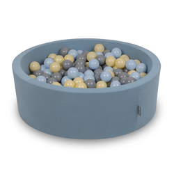 KiddyMoon Piscine À Balles ∅ 7Cm pour Bébé Rond Fabriqué en UE, bleu: bleu pastel/jaune pastel/gris, 90x30cm/200 Balles