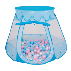 Tente Château Pour Enfants Tente de Jeu Avec Balles Colorées Jouet Cabane Pop-up Château Facile À Monter Maison de Jeu Pour Intérieur et Extérieur, bleu: babyblue-rose poudré-perle, 105x90cm/200 balles