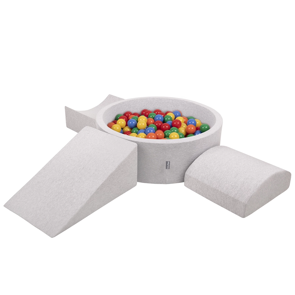 KiddyMoon Piscine à Balles Bébé Quart Angulaire 90x40cm + 200 Balles 7cm | Jeu Sensoriel Enfant Gris Clair Multicolore