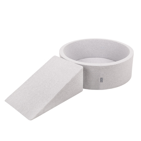 KiddyMoon Aire De Jeux en Mousse avec Rond Piscine à Balles pour Enfants, gris clair: perle/gris/transparent/babyblue/menthe, Piscine (100 Balles)+ Pente