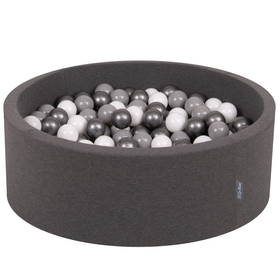 KiddyMoon Piscine à Balles ∅ 7Cm pour Bébé Rond Fabriqué En UE, gris foncé:blanc/gris/argenté, 90x30cm/300 balles