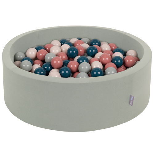 KiddyMoon Piscine à Balles ∅ 7Cm pour Bébé Rond Fabriqué En UE, sauge : turquoise foncé/beige pastel/vert de gris/saumon, 90x30cm/200 balles