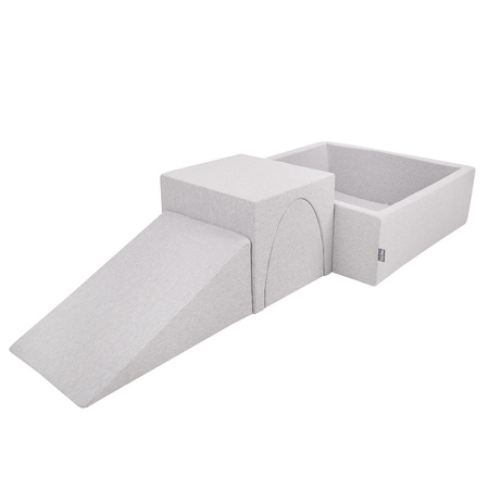 KiddyMoon Aire De Jeux en Mousse avec Carré Piscine À Balles pour Enfants, gris clair: gris/blanc/turquoise, Piscine (300 Balles) + Version 2