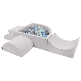KiddyMoon Aire De Jeux en Mousse avec Quart Angulaire Piscine À Balles pour Bébé, gris clair: perle/gris/transparent/babyblue/menthe, Piscine (200 Balles) + Version 6