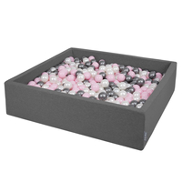 KiddyMoon Piscine À Balles Grande Carré pour Bébé, Fabriqué en UE, gris foncé: perle-rose poudré-argent, 120x30cm/600 balles