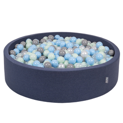 KiddyMoon Piscine À Balles Grande Rond pour Bébé, Fabriqué en UE, bleu foncé:perle/gris/transparent/babyblue/menthe, 120x30cm/200 balles