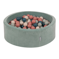 KiddyMoon Piscine À Balles pour Enfants Mousse Côtelé Pour Motricité Bébé, Vert : turquoise foncé/beige pastel/vert de gris/saumon, 90x30cm/100 balles