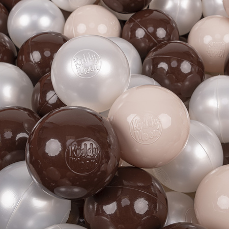 KiddyMoon Balles Colorées Plastique ∅7cm pour Piscine Enfant Bébé Fabriqué en EU, beige pastel/brun/perle, 50 Balles/7cm