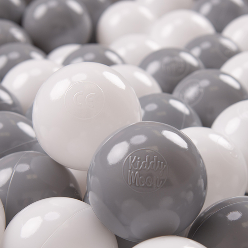 KiddyMoon Balles Colorées Plastique ∅7cm pour Piscine Enfant Bébé Fabriqué en EU, blanc/gris, 300 Balles/7cm