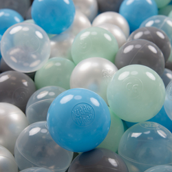 KiddyMoon Balles Colorées Plastique ∅7cm pour Piscine Enfant Bébé Fabriqué en EU, perle/gris/transparent/baby blue/menthe, 100 Balles/7cm