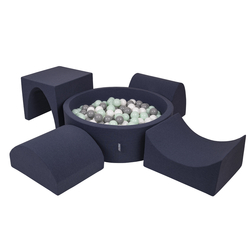 KiddyMoon Aire De Jeux en Mousse avec Rond Piscine à Balles pour Enfants, bleu foncé:blanc/gris/menthe, Piscine (200 Balles) + Version 1