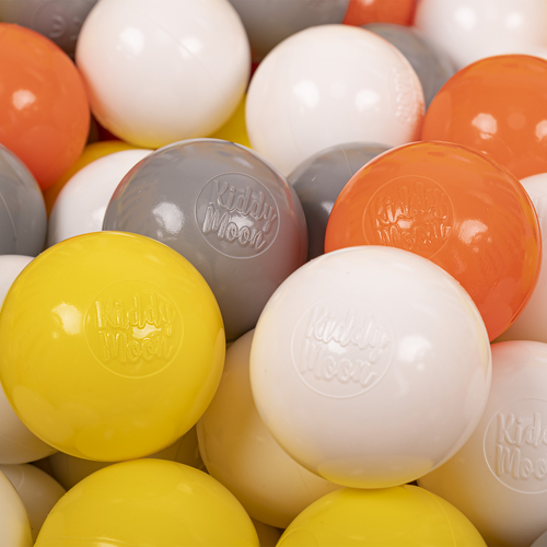 KiddyMoon Balles pour Piscine Colorées ∅6cm Plastique Enfant Bébé Fabriqué en EU, jaune/blanc/gris/orange, 100 Balles/6cm