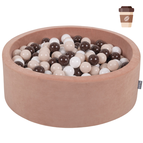 KiddyMoon Piscine à Balles ∅ 7Cm pour Bébé Rond Fabriqué En UE, Café: blanc/beige pastel/brun, 90x30cm/300 balles