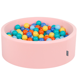 KiddyMoon Piscine à Balles ∅ 7Cm pour Bébé Rond Fabriqué En UE, rose:vert clair/orange/turq/bleu/babyblue/jaune, 90x30cm/200 balles