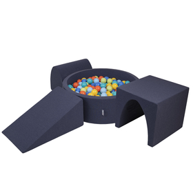 KiddyMoon Aire De Jeux en Mousse avec Rond Piscine à Balles pour Enfants, bleu foncé:vertClr/orange/turq/bleu/babybl/jaune, Piscine (300 Balles) + Version 2
