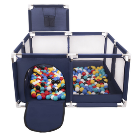 parc bébé avec balles plastiques aire de jeu pliable basket, Bleu:noir/blanc/bleu/rouge/jaune/turquoise, 200 balles