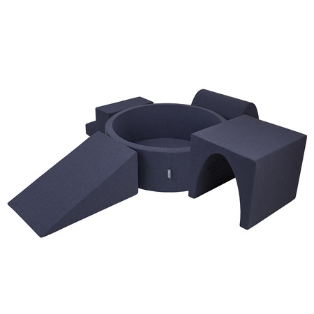 KiddyMoon Aire De Jeux en Mousse avec Rond Piscine à Balles pour Enfants, bleu foncé:perle/gris/transparent/babyblue/menthe, Piscine (300 Balles) + Version 3