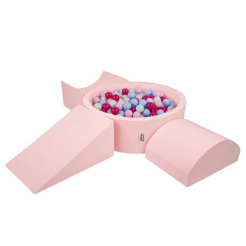 KiddyMoon Aire De Jeux en Mousse avec Rond Piscine à Balles pour Enfants, rose: rose poudré/rose foncé/babyblue/menthe, Piscine (200 Balles) + Version 4