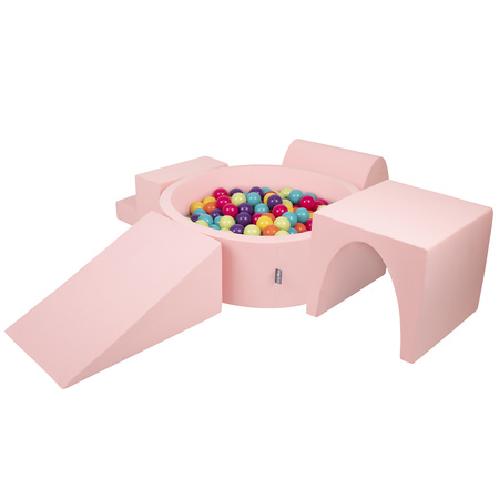 KiddyMoon Aire De Jeux en Mousse avec Rond Piscine à Balles pour Enfants, rose:vert clair/jaune/turq/orange/r.foncé/violet, Piscine (200 Balles) + Version 3