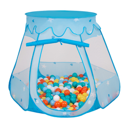 Tente Château Pour Enfants Tente de Jeu Avec Balles Colorées Jouet Cabane Pop-up Château Facile À Monter Maison de Jeu Pour Intérieur et Extérieur, bleu: blanc-jaune-orange-babyblue-turquoise, 105x90cm/100 balles