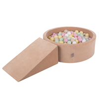 KiddyMoon Aire Velvet De Jeux en Mousse avec Rond Piscine à Balles pour Enfants, rose des sables: beige pastel/jaune pastel/blanc/menthe/rose poudre, Piscine (100 Balles)+ Pente