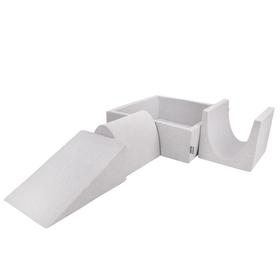 KiddyMoon Aire De Jeux en Mousse avec Carré Piscine À Balles pour Enfants, gris clair: perle/gris/transparent/rose poudré, Piscine (200 Balles) + Version 2