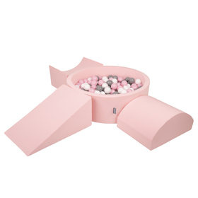 KiddyMoon Aire De Jeux en Mousse avec Rond Piscine à Balles pour Enfants, rose:blanc/gris/rose poudré, Piscine (300 Balles) + Version 4