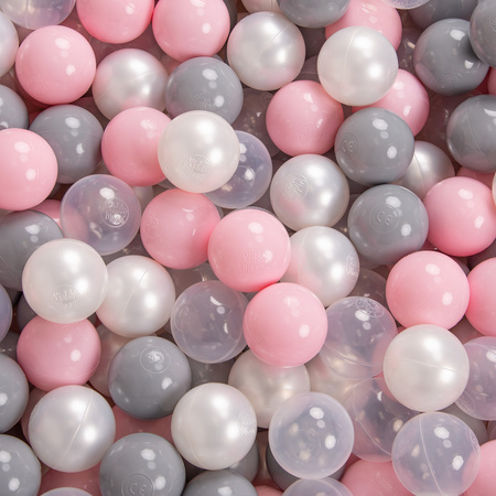 KiddyMoon Aire De Jeux en Mousse avec Rond Piscine à Balles pour Enfants, gris clair: perle/gris/transparent/rose poudré, Piscine (200 Balles) + Version 2
