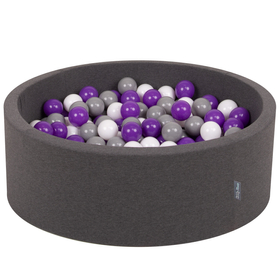 KiddyMoon Piscine à Balles ∅ 7Cm pour Bébé Rond Fabriqué En UE, gris foncé:blanc/gris/violet, 90x30cm/200 balles